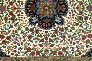 Cream & Blue Floral 5X7 Kirman Oriental Rug
