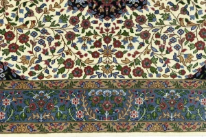 Cream & Blue Floral 5X7 Kirman Oriental Rug