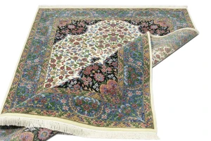 Cream & Blue Floral 5X7 Kirman Oriental Rug