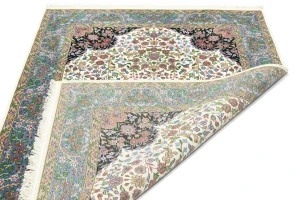 Cream & Blue Floral 5X7 Kirman Oriental Rug