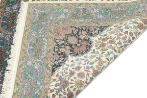 Cream & Blue Floral 5X7 Kirman Oriental Rug