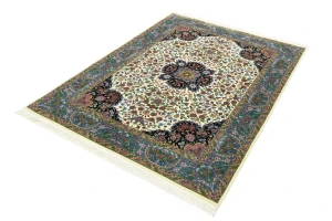 Cream & Blue Floral 5X7 Kirman Oriental Rug