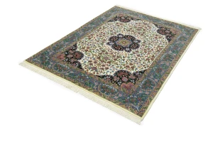 Cream & Blue Floral 5X7 Kirman Oriental Rug
