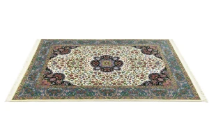 Cream & Blue Floral 5X7 Kirman Oriental Rug