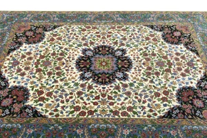 Cream & Blue Floral 5X7 Kirman Oriental Rug