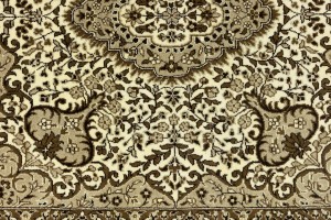 Cream Brown Floral 5X5 Kirman Oriental Square Rug