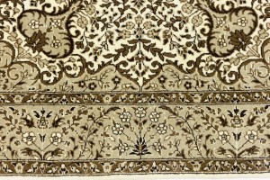 Cream Brown Floral 5X5 Kirman Oriental Square Rug