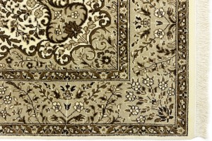 Cream Brown Floral 5X5 Kirman Oriental Square Rug