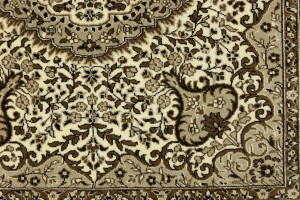 Cream Brown Floral 5X5 Kirman Oriental Square Rug