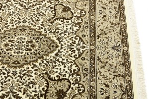 Cream Brown Floral 5X5 Kirman Oriental Square Rug