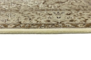 Cream Brown Floral 5X5 Kirman Oriental Square Rug