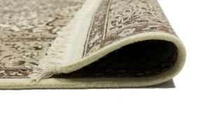 Cream Brown Floral 5X5 Kirman Oriental Square Rug