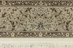 Cream Brown Floral 5X5 Kirman Oriental Square Rug