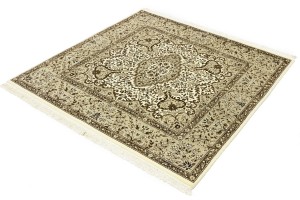Cream Brown Floral 5X5 Kirman Oriental Square Rug