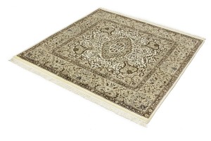 Cream Brown Floral 5X5 Kirman Oriental Square Rug