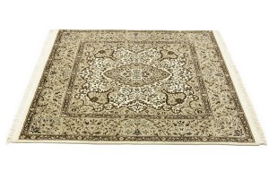 Cream Brown Floral 5X5 Kirman Oriental Square Rug