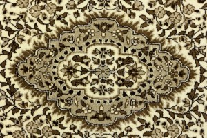 Cream Brown Floral 5X5 Kirman Oriental Square Rug