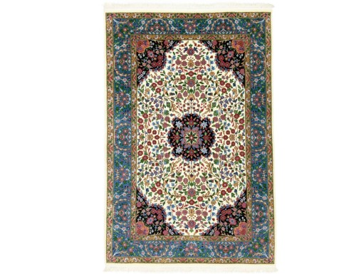 Cream & Blue Floral 4X6 Kirman Oriental Rug