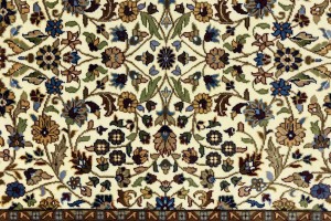 Cream Blue Floral 4X6 Kirman Oriental Rug