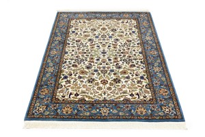 Cream Blue Floral 4X6 Kirman Oriental Rug