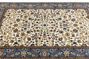 Cream Blue Floral 4X6 Kirman Oriental Rug