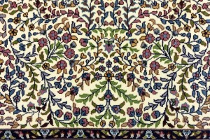 Cream Blue Floral 5X5 Kirman Oriental Square Rug