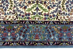 Cream Blue Floral 5X5 Kirman Oriental Square Rug