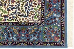 Cream Blue Floral 5X5 Kirman Oriental Square Rug