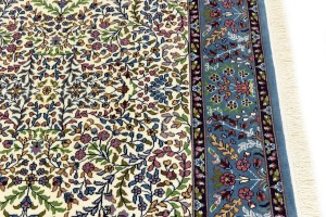 Cream Blue Floral 5X5 Kirman Oriental Square Rug