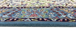 Cream Blue Floral 5X5 Kirman Oriental Square Rug