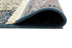 Cream Blue Floral 5X5 Kirman Oriental Square Rug