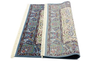 Cream Blue Floral 5X5 Kirman Oriental Square Rug