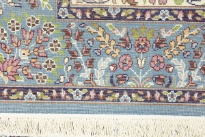 Cream Blue Floral 5X5 Kirman Oriental Square Rug