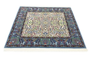 Cream Blue Floral 5X5 Kirman Oriental Square Rug
