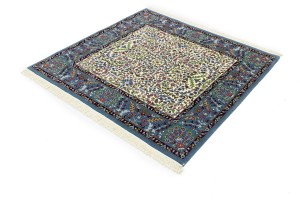 Cream Blue Floral 5X5 Kirman Oriental Square Rug
