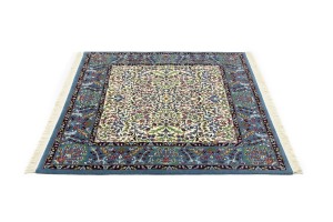 Cream Blue Floral 5X5 Kirman Oriental Square Rug