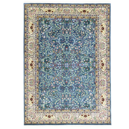 Blue & Cream Floral 7X9 Kirman Oriental Rug