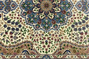Cream & Blue Floral 6'5X9'2 Kirman Oriental Rug