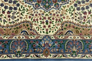 Cream & Blue Floral 6'5X9'2 Kirman Oriental Rug