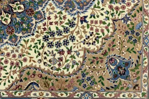 Cream & Blue Floral 6'5X9'2 Kirman Oriental Rug