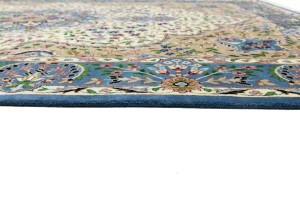 Cream & Blue Floral 6'5X9'2 Kirman Oriental Rug