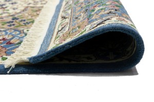 Cream & Blue Floral 6'5X9'2 Kirman Oriental Rug