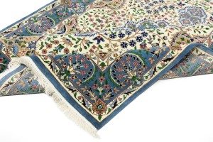 Cream & Blue Floral 6'5X9'2 Kirman Oriental Rug