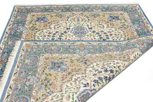 Cream & Blue Floral 6'5X9'2 Kirman Oriental Rug