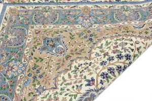 Cream & Blue Floral 6'5X9'2 Kirman Oriental Rug