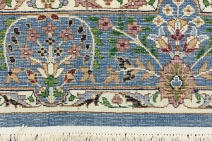 Cream & Blue Floral 6'5X9'2 Kirman Oriental Rug