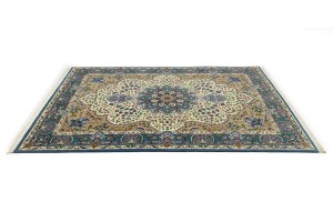 Cream & Blue Floral 6'5X9'2 Kirman Oriental Rug