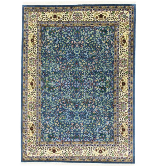 Blue & Cream Floral 6'6X9'0 Kirman Oriental Rug