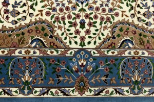 Cream & Blue Floral 6'4X9'1 Kirman Oriental Rug