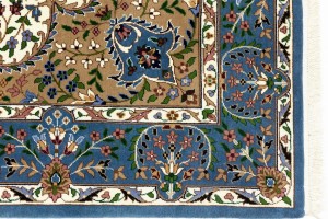 Cream & Blue Floral 6'4X9'1 Kirman Oriental Rug
